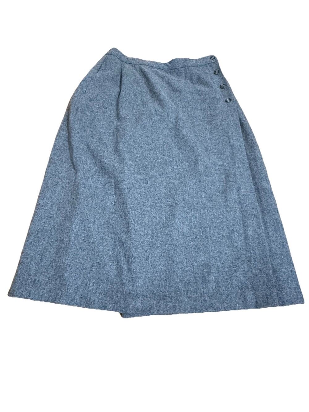 Vintage L.L. BEAN Gray Wool Blend Wrap Around Midi Lined Skirt Size 12